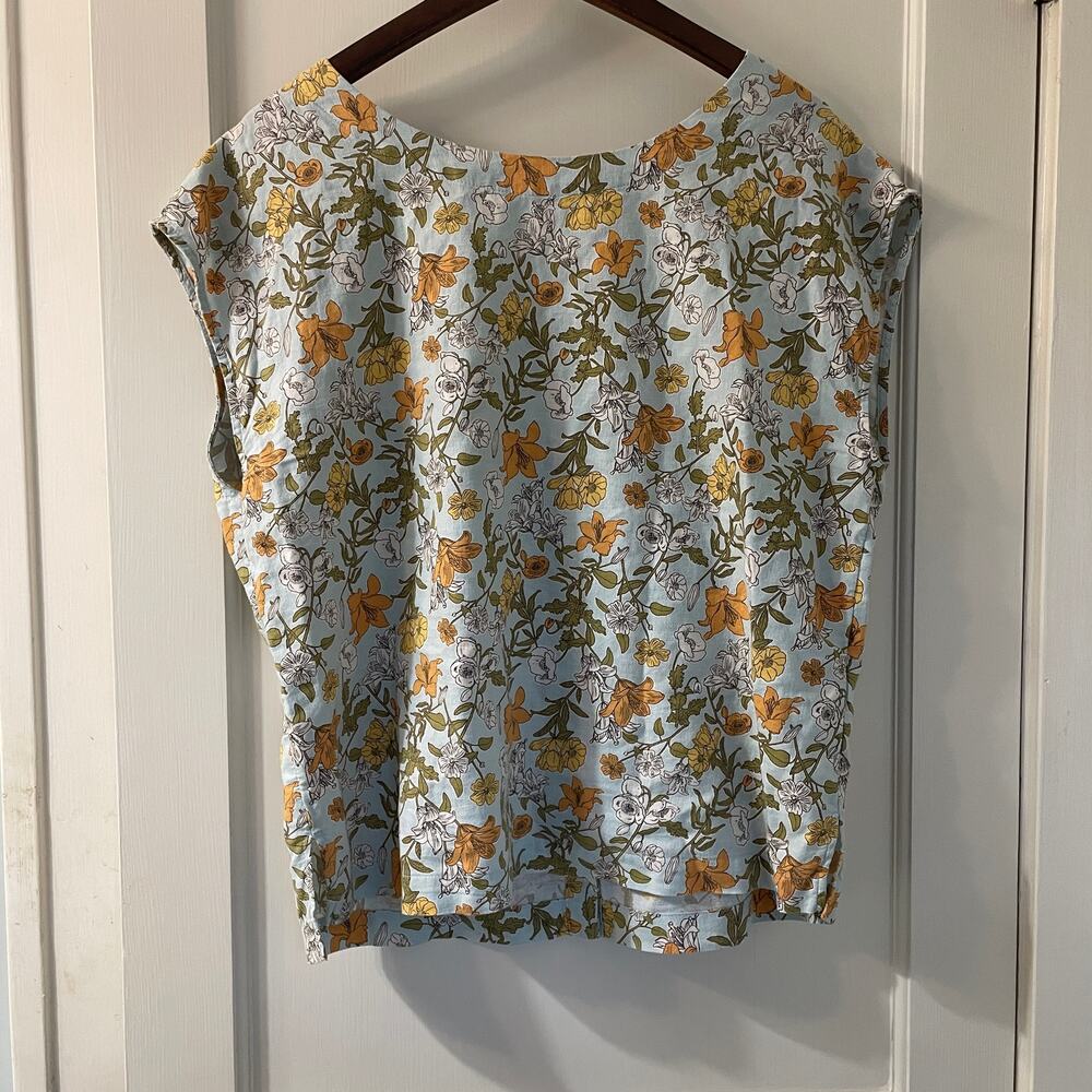 Cynthia Rowley linen floral top size Large V neck Button Down - Picture 6 of 6
